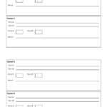 A tournament scorecard sheet with sections for eight games, including lines for team names, score boxes for Team A and B, and a line to write the winner for each game.